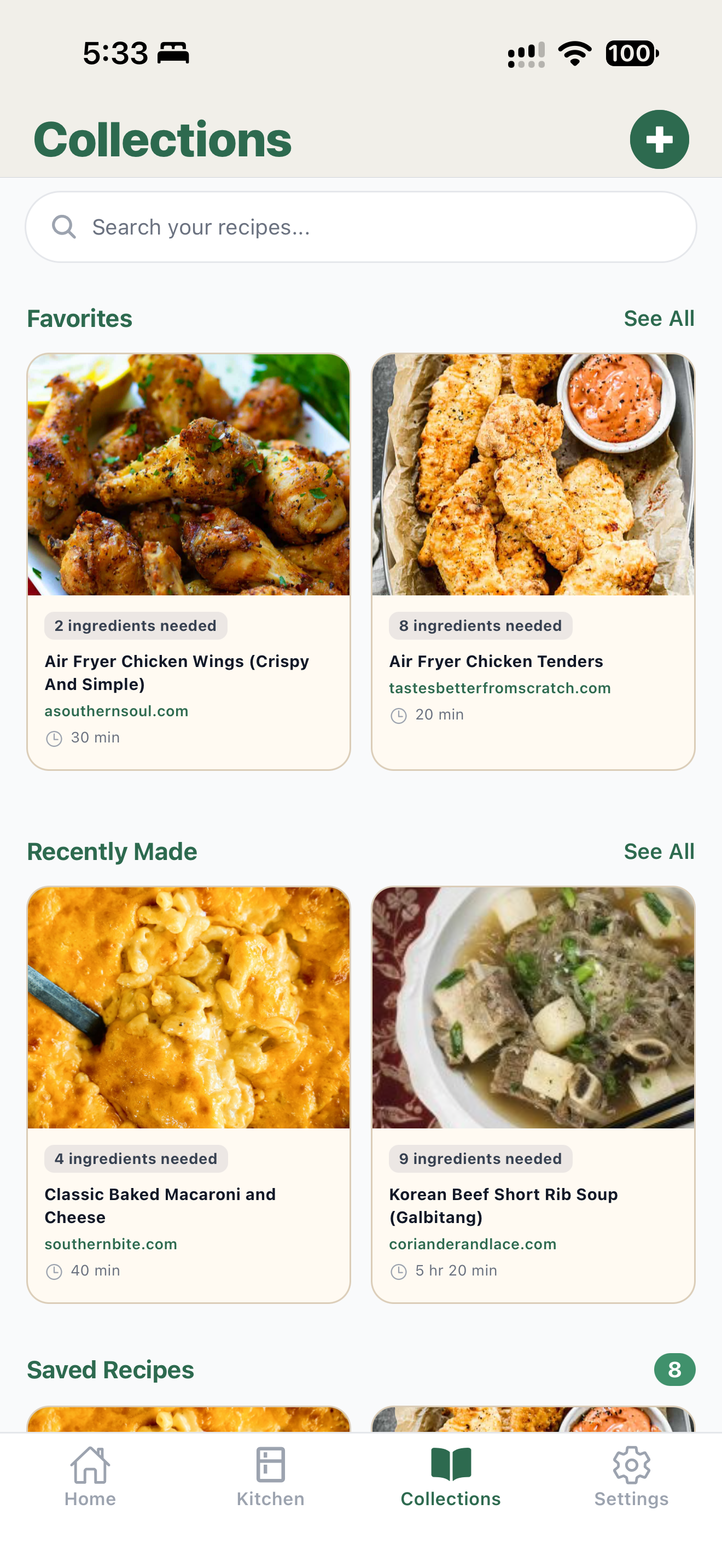 A Ketch recipe detail screen showing ingredients with checkboxes